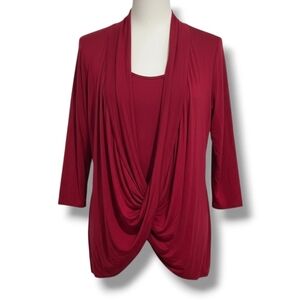 Rhonda Shear Women’s Burgundy 2-in-1 Draped Front Top Size Large